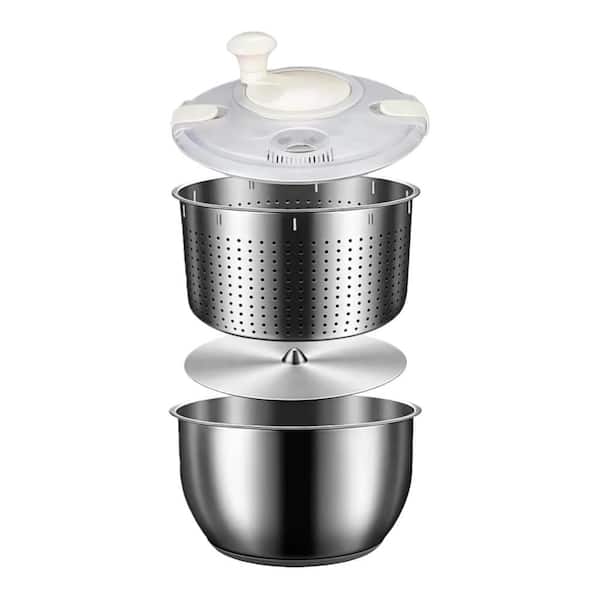 6L Multi-Use Lettuce Salad Spinner Vegetable Washer with PP Lid and Non-Slip Base for Kitchen Home, Silver
