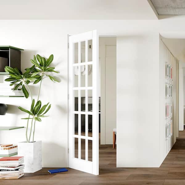 32in. x 80in. 15 Lite, Clear Glass, White Primed, MDF Prehung Interior Door Left-Handed with Door Jamb and Hardware Kit