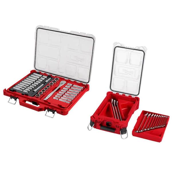 1/2 in. Drive SAE/Metric Ratchet and Socket Mechanics Tool Set & SAE Combination Wrench Set w/ PACKOUT (62-Piece)