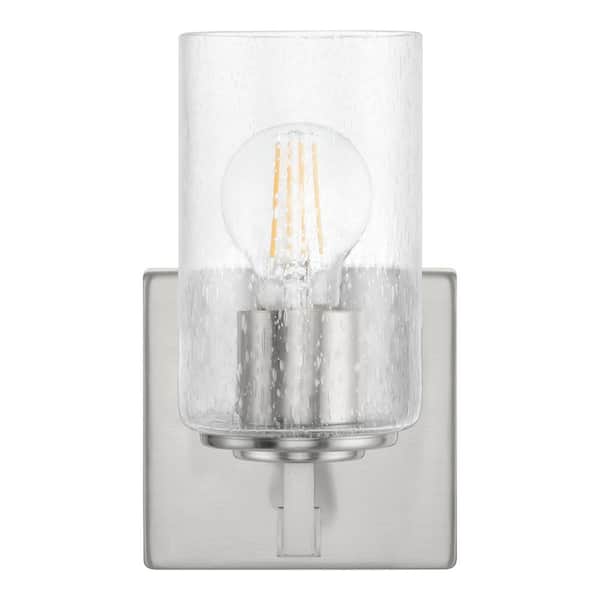 Home Decorators Collection Helenwood 1-Light Brushed Nickel Wall Sconce with Clear Seeded Glass
