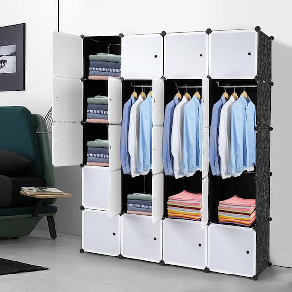 Portable Closet Organizer for Kids Plastic Wardrobe, White, 2x4