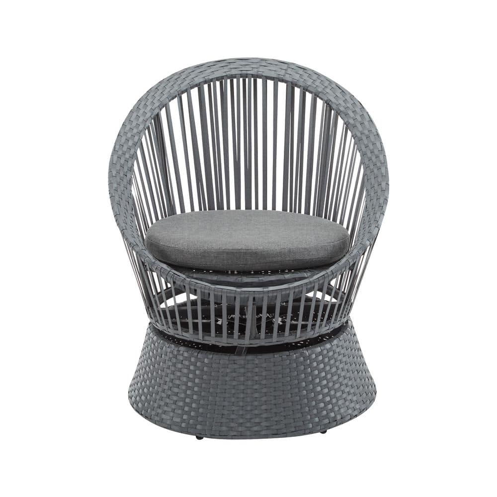 Modern Stylish Round Design Gray Wicker Outdoor Lounge Chair with Gray Cush