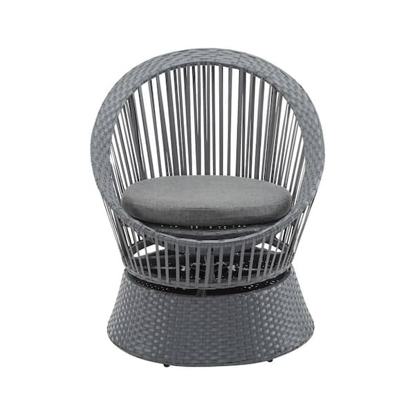 Unbranded Modern Stylish Round Design Gray Wicker Outdoor Lounge Chair with Gray Cushion, for Living Room Patio Balcony Relaxation