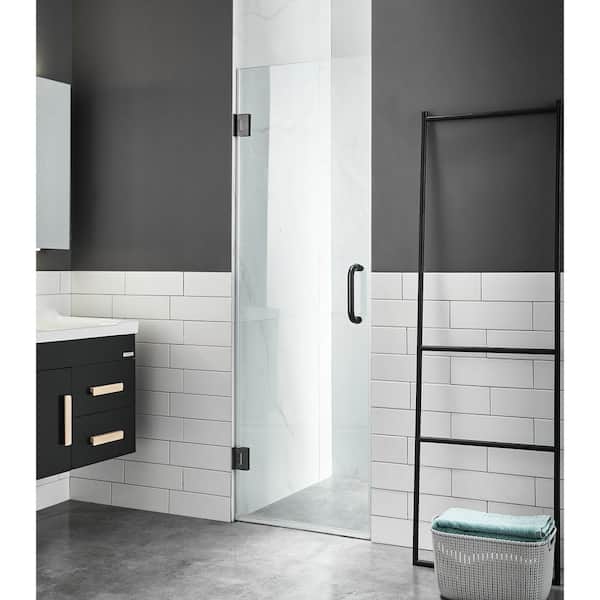 ANZZI Fellow Series 24 in. x 72 in. Frameless Hinged Shower Door in Matte Black with Handle