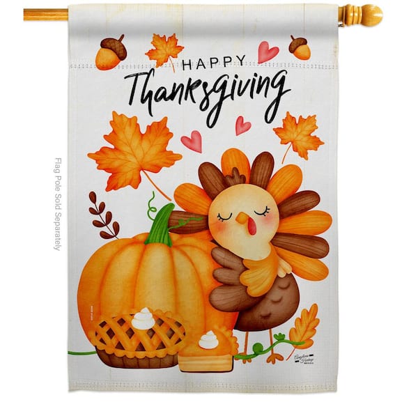 Angeleno Heritage MADE AND DESIGNED LOS ANGELES CALIFORNIA 28 in. x 40 in. Happy Cute Turkey Thanksgiving House Flag Double-Sided Falltime Decorative Vertical Flags