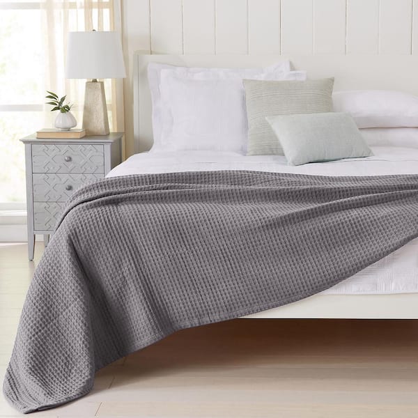 FRESHFOLDS Gray 100% Cotton Twin Lightweight Waffle Weave Blanket