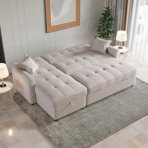 At sige sandheden Afstå I detaljer J&E Home 81.9 in. W Light Gray Cotton Queen Size Reversible Pull out Sleeper  4 Seats Sectional Storage Sofa Bed JE-SF-LV7047LG - The Home Depot