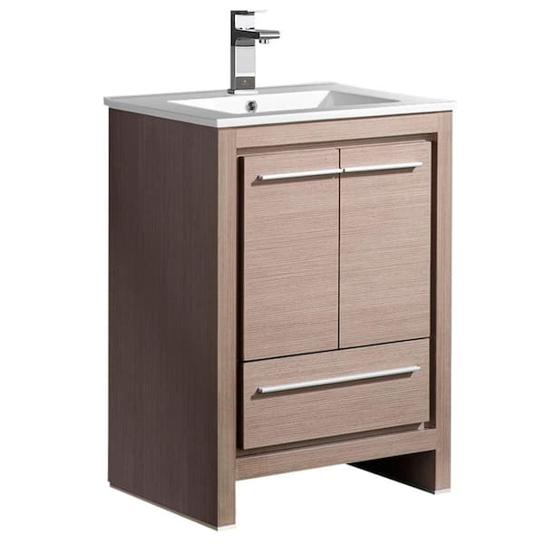 Fresca Allier 24 in. Bath Vanity in Gray Oak with Ceramic Vanity Top in White with White Basin