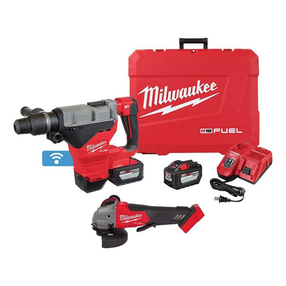 M18 FUEL ONE-KEY 18V Lithium-Ion Brushless Cordless 1-3/4 in. SDS-MAX Rotary Hammer w/(2) 12.0Ah Battery & FUEL Grinder -  Milwaukee, 2718-22HD-2880