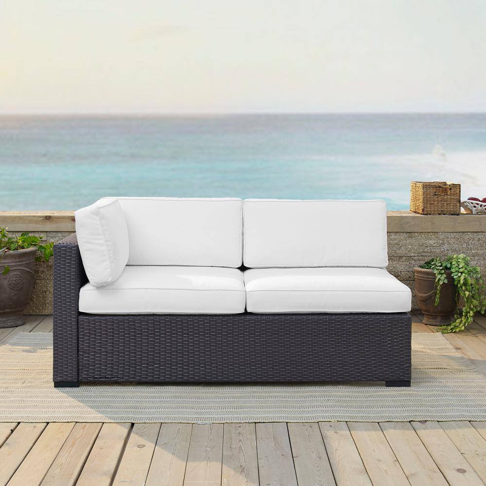 Biscayne White Cushioned Wicker Two-Seat Outdoor Loveseat