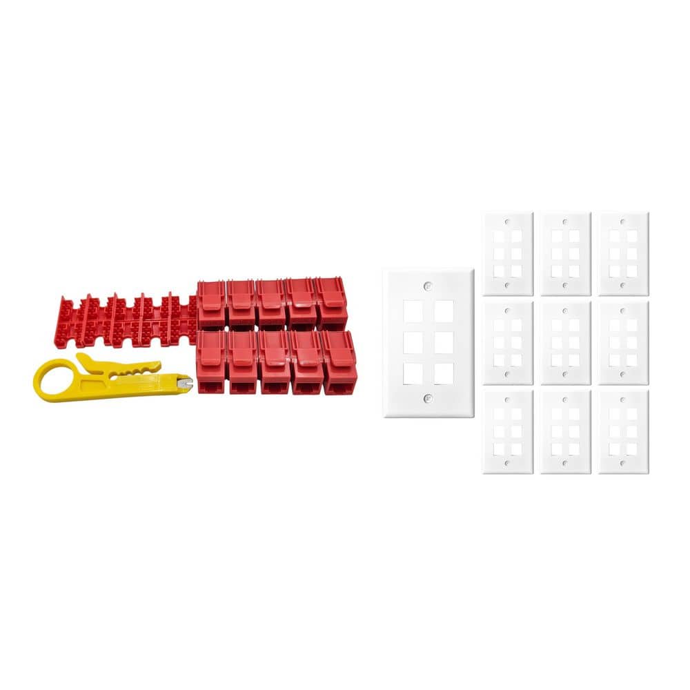 10-Pack 1-Gang White Keystone Plastic Wall Plates 6-Port & 10 Cat 6 RJ45 Keystone Jacks Red price history on PriceWatchPro