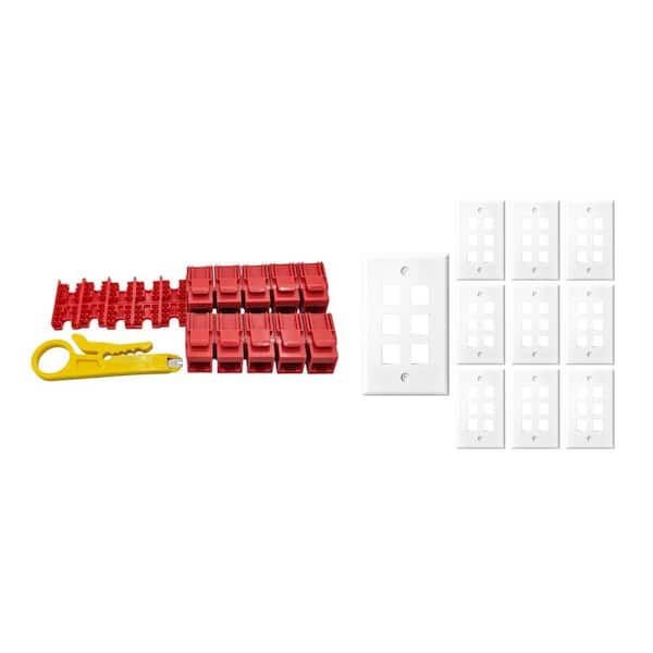 10-Pack 1-Gang White Keystone Plastic Wall Plates 6-Port and 10 Cat 6 RJ45 Keystone Jacks Red