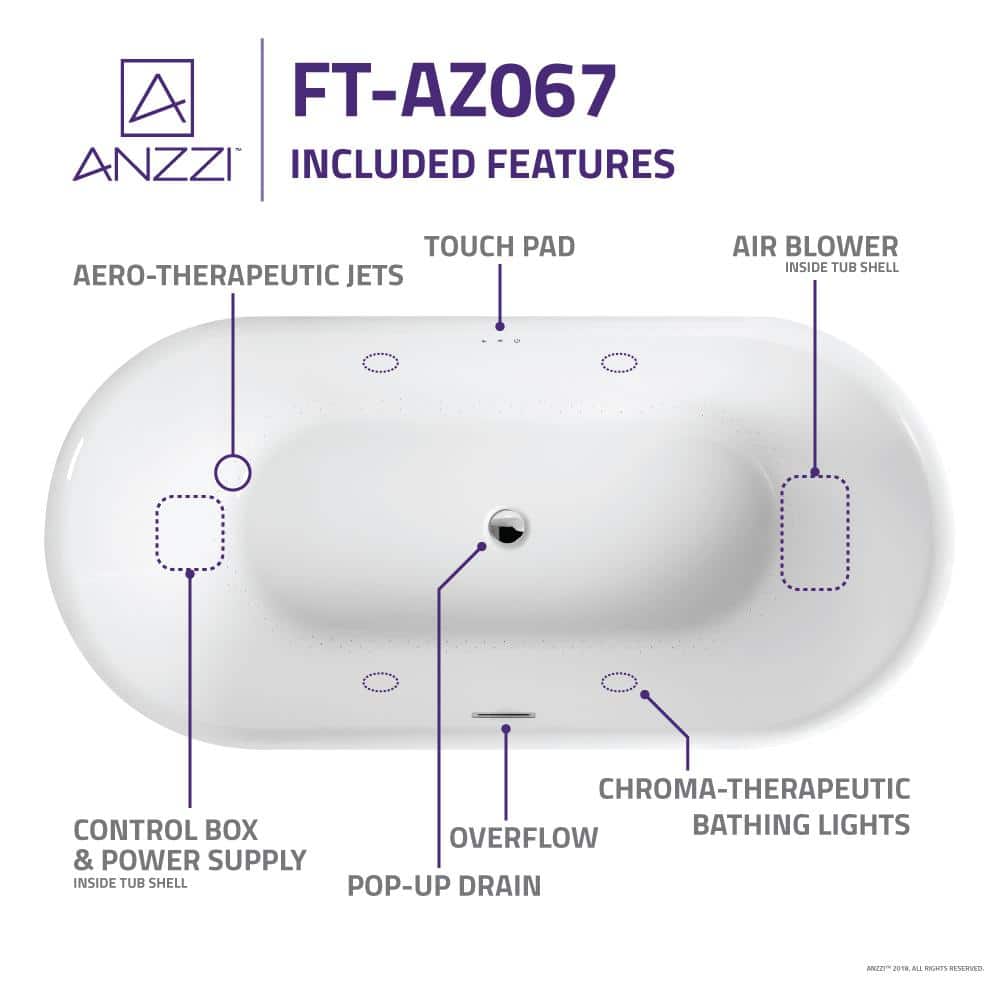 Jericho 67" Glossy White Acrylic Freestanding Jetted Bathtub