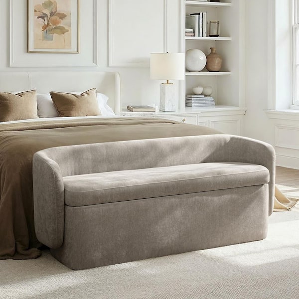 Agata Modern 61 in. Light Grey Filp-Top Storage Bench with Backrest Seat