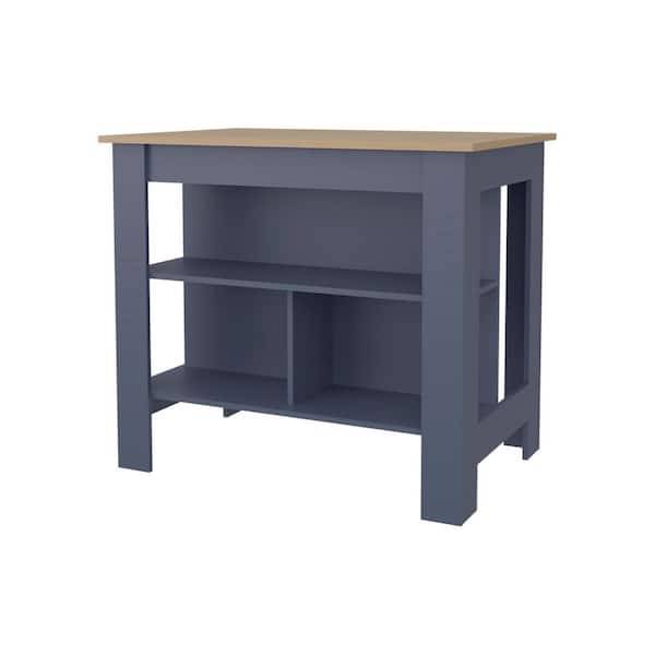 Blue Particle Board 26.6 in. Kitchen Island with Open Shelf