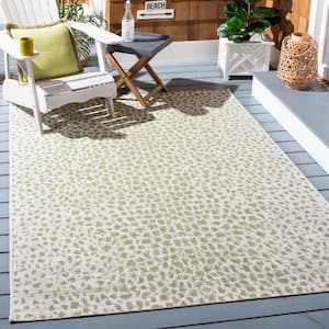Courtyard Ivory/Sage Green Doormat 2 ft. x 4 ft. Cheetah Geometric Indoor/Outdoor Area Rug