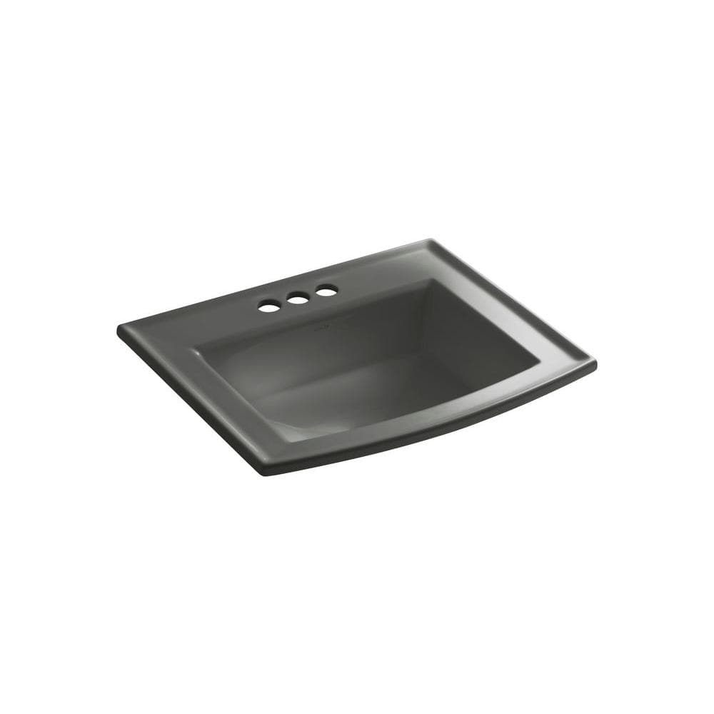 Kohler Archer Drop In Vitreous China Bathroom Sink In Thunder Grey With Overflow Drain K 2356 4 58 The Home Depot