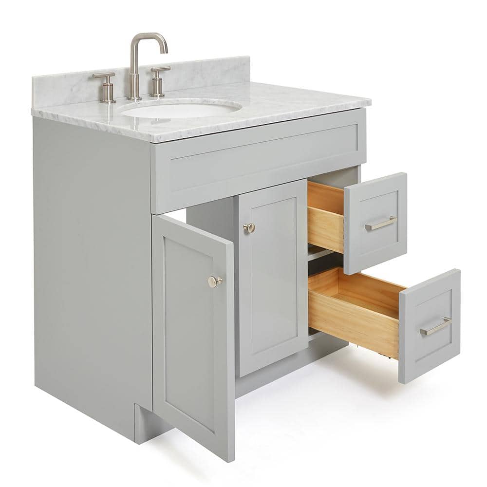 Hamlet 37" Grey Freestanding Single Sink Vanity with Carrara Marble Top