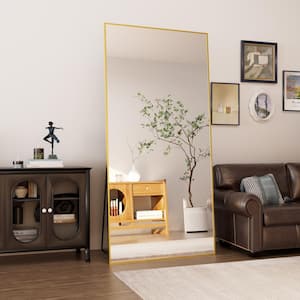 28 in. W x 71.2 in. H Oversized Modern Classic Rectangular Aluminum Frame Gold Full Length Floor Mirror Wall Mirror