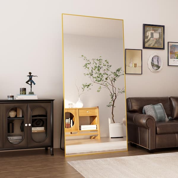 Sxiawe 28 in. W x 71.2 in. H Oversized Modern Classic Rectangular Aluminum Frame Gold Full Length Floor Mirror Wall Mirror