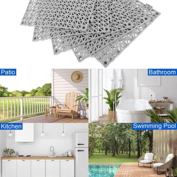 Gary Rubber Interlocking Floor Tiles Non-Slip Drainage Cushion Mats 11.8 x 11.8 in. (12-Pack)