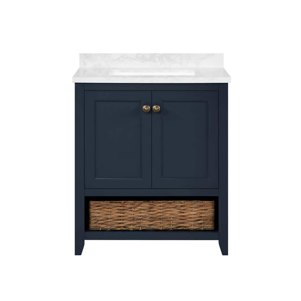 Martha Stewart Living Granary 30 In Bath Vanity In Midnight Blue With Cultured Marble Vanity Top In White With White Basin 15vva Gran30 04 The Home Depot