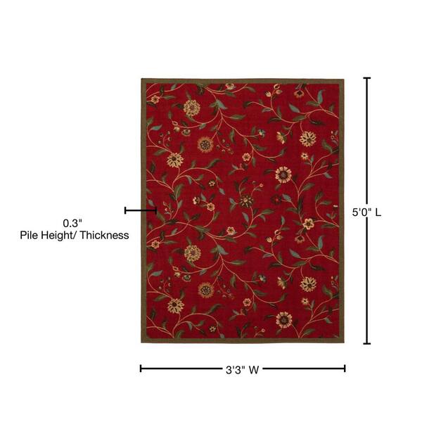 Ottomanson Ottohome Traditional Floral Non Slip Area Rug - Dark Red 2'3 x 3