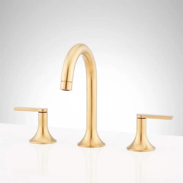 Lentz 8 in. Widespread Double Handle Bathroom Faucet in Brushed Gold