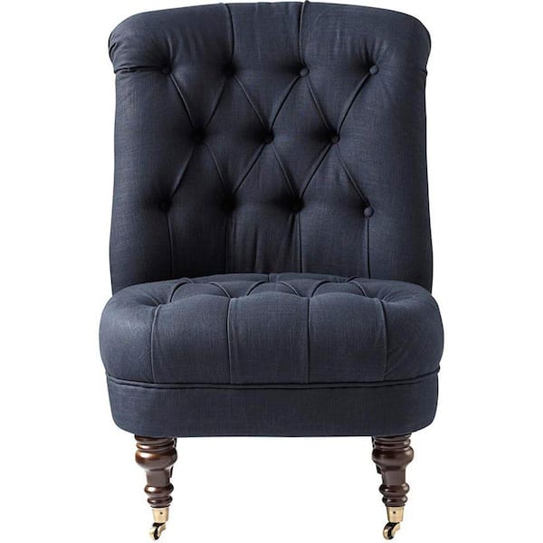 Unbranded Jillian Dark Blue Linen Accent Chair