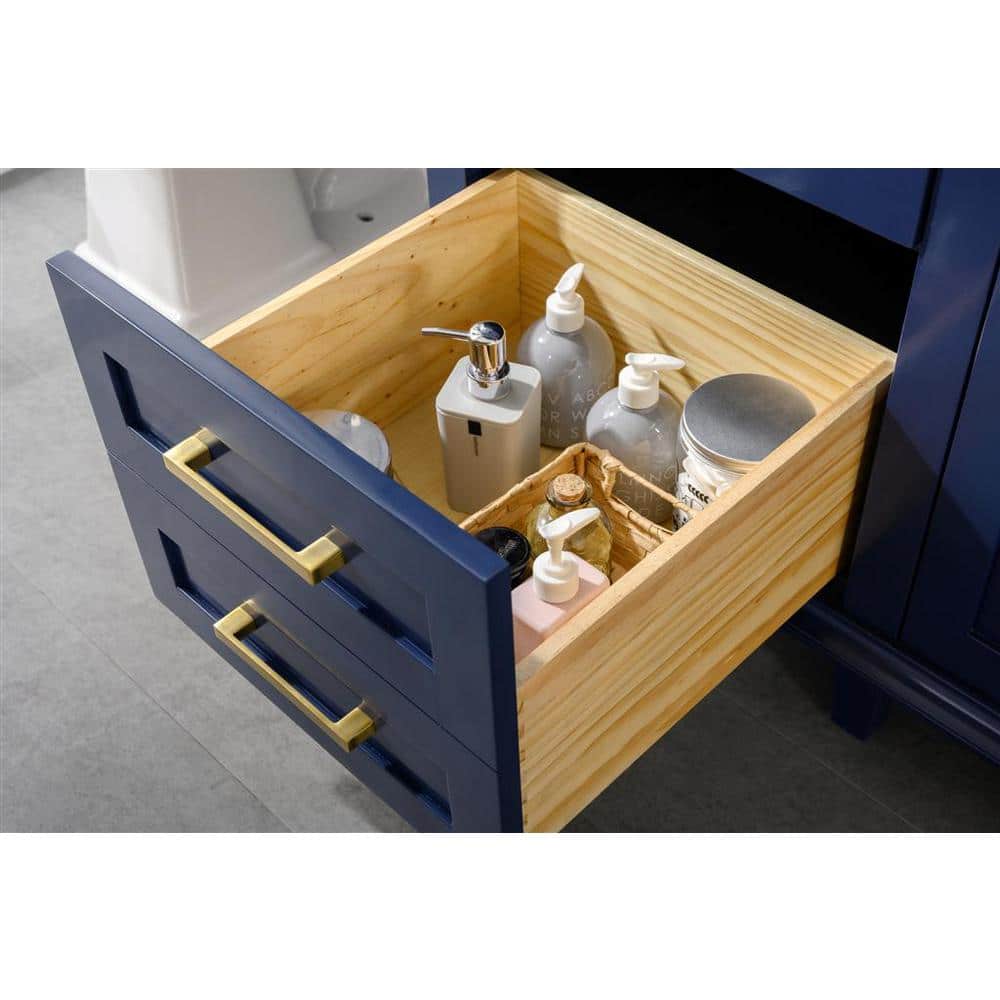 Blue 60" Single Sink Vanity with Carrara Marble Top