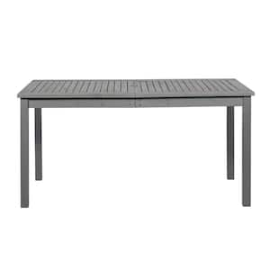 Contemporary Slat-Top Rectangular Acacia Wood Outdoor Dining Table, Stable and Sturdy with Umbrella Hole in Gray Wash