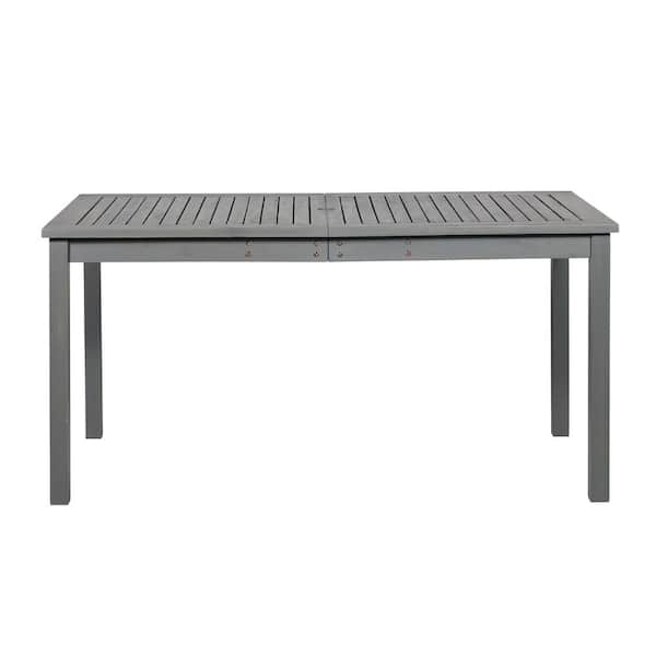 Oyezvary Contemporary Slat-Top Rectangular Acacia Wood Outdoor Dining Table, Stable and Sturdy with Umbrella Hole in Gray Wash