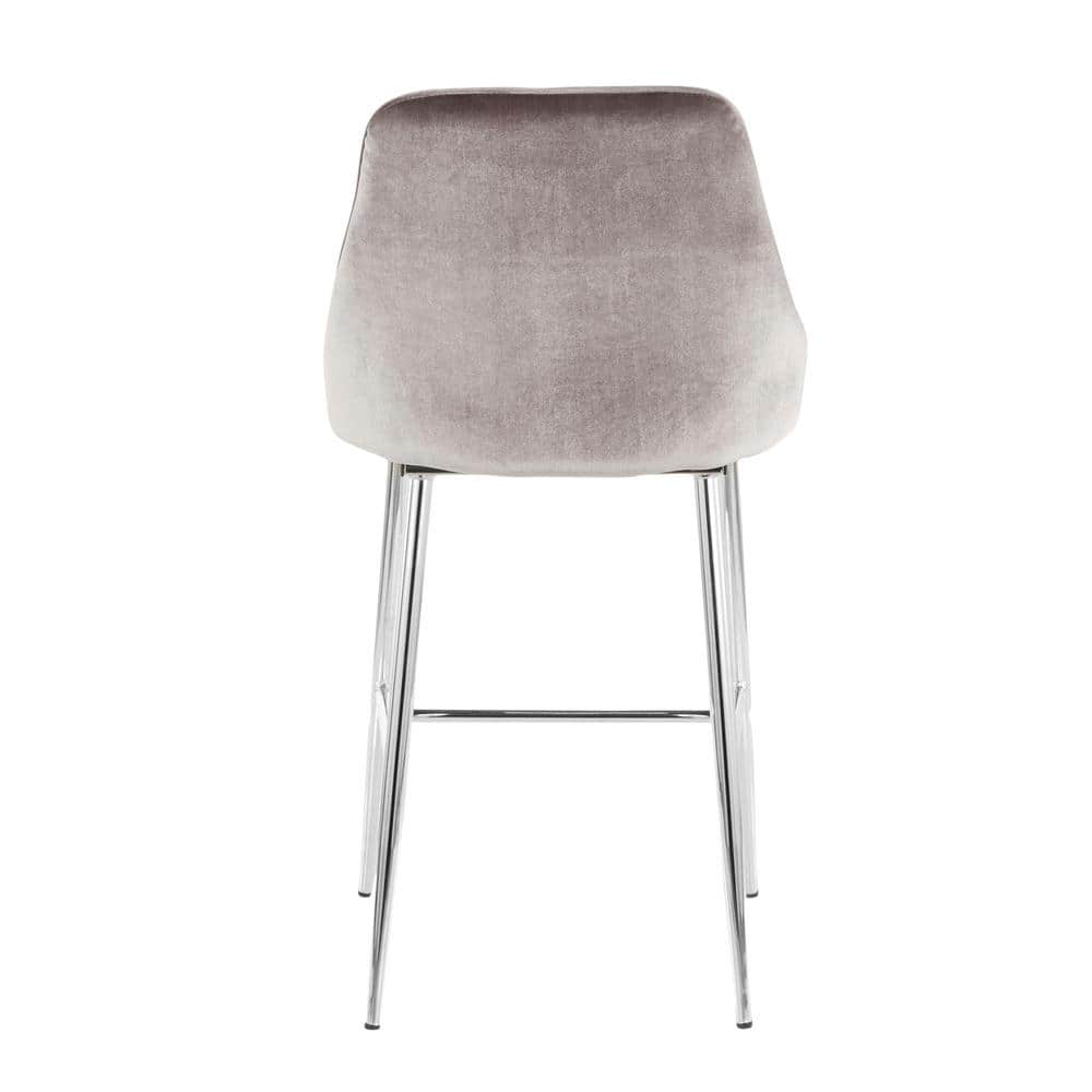Marcel Silver Velvet and Chrome Contemporary Counter Stools - Set of 2