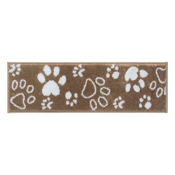 Paw Collection Beige White 9 in. x 28 in. Polypropylene Stair Tread Cover (Set of 4)