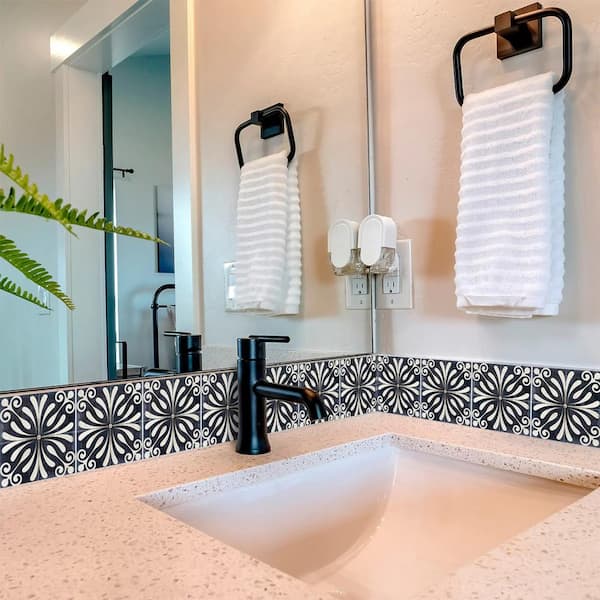 Ivory and Black B38 7 in. x 7 in. Vinyl Peel and Stick Backsplash Tile (24-Pack)