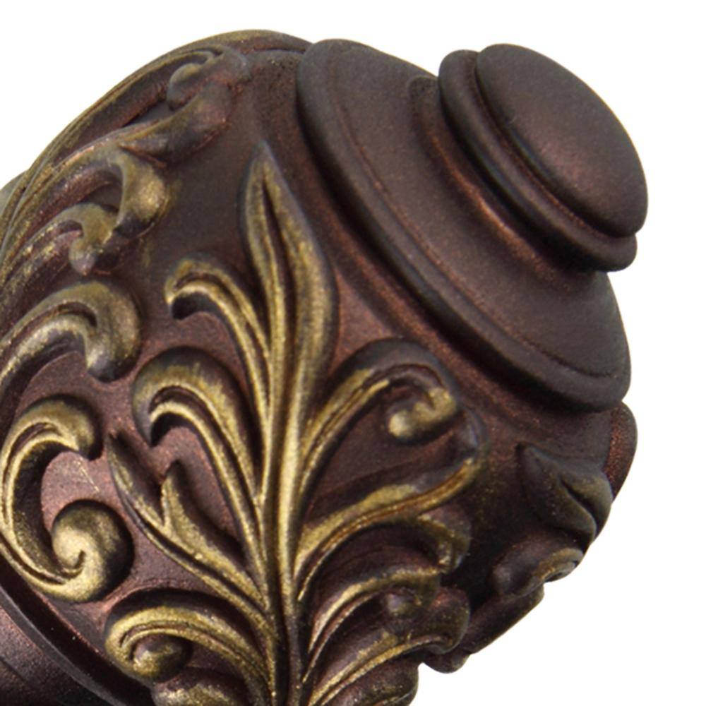 Mahogany Steel Double Curtain Rod with Carved Finials