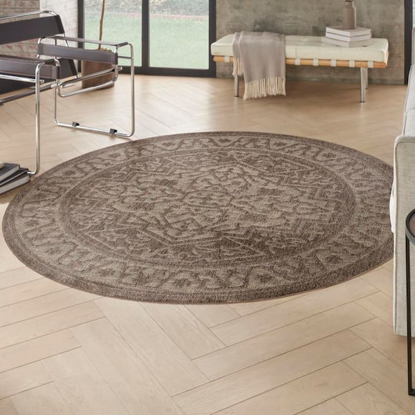 Tulum Brown 8 ft. Round x 8 ft. Center Medallion Contemporary Round Area Rug