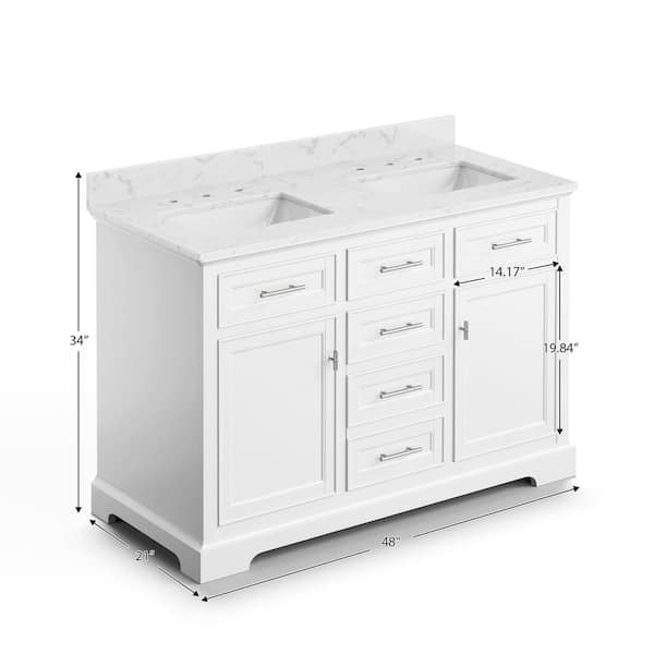 48 in. White Wood Double Sink Freestanding Bathroom Vanity with White Ceramic Top