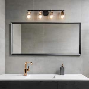 28.7 in. 4-Light Black and Electroplated Copper Vanity Light with Seeded Glass Shades