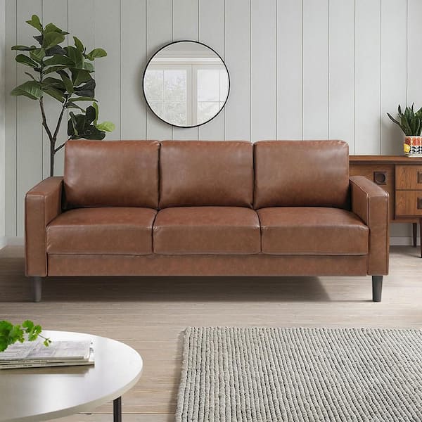 Apollo 77 in. W Square Arm Faux Leather Rectangle 3-Piece Living Room Sofa Set in Chocolate