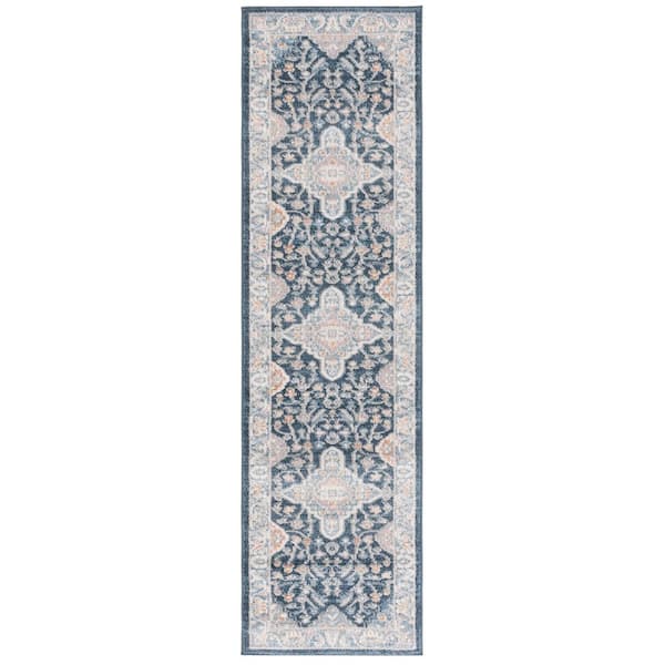 Blair Navy/Blue 2 ft. x 8 ft. Machine Washable Floral Medallion Runner Rug