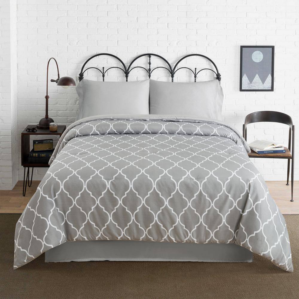 R2Zen Quatrefoil Grey Geometric Full Polyester Microfiber Comforter   R2zen Comforters Rz650gy02 64 1000 