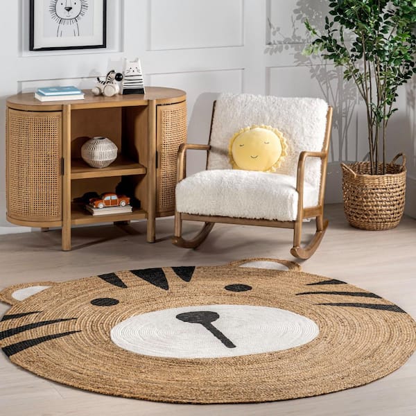 Zaylee Natural 6 ft. Tiger Print Jute Area Rug