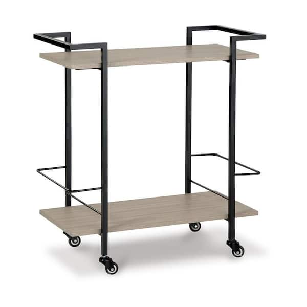 Black and Gray Serving Bar Cart with 2-Shelf and Bottle Holders