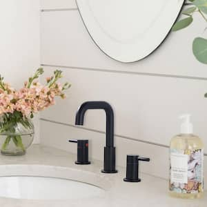 8 in. Widespread Double Handle Bathroom Faucet with Pop-Up Drain Kit Included and Supply Lines in Matte Black