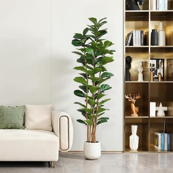 7 ft. Artificial Fiddle Leaf Tree in White Planter with Natural