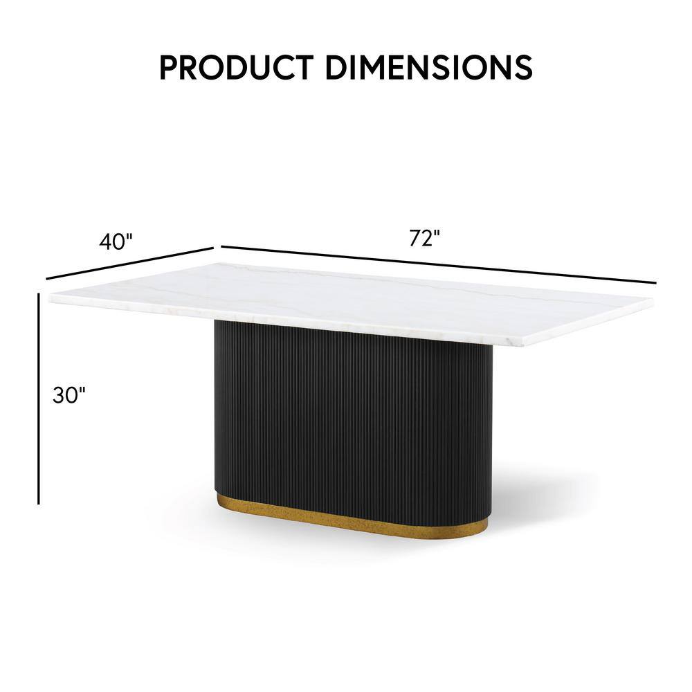 Modern Black and White Marble Top Dining Table with Gold Trim