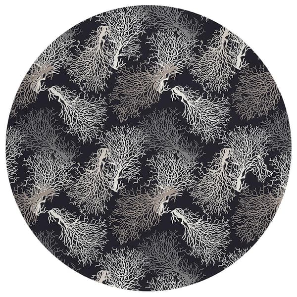 Surfside Black 8 ft. x 8 ft. Geometric Indoor/Outdoor Area Rug