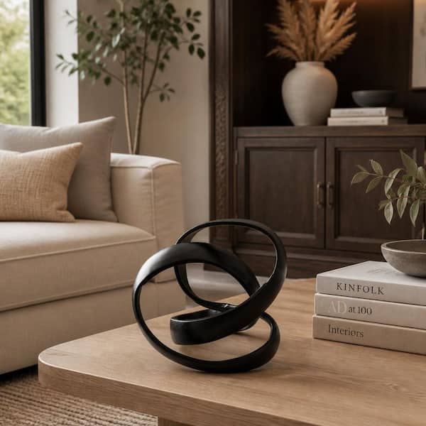 Black 8 in. x 7 in. Metal Abstract Knotted Sculpture