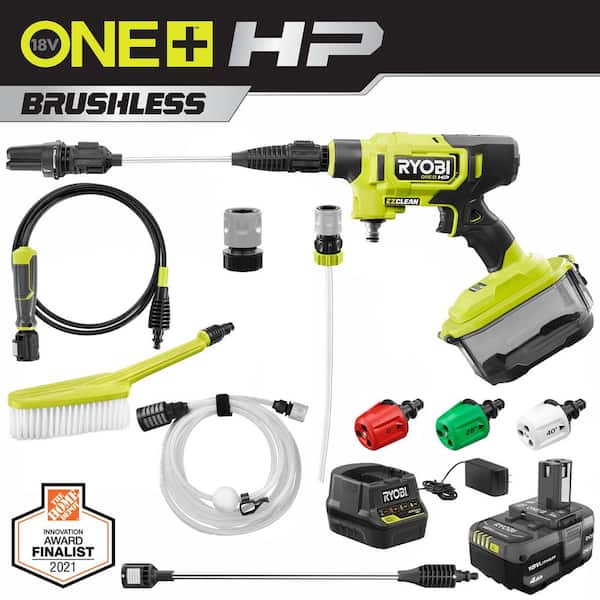 RYOBI ONE+ HP 18-Volt Brushless EZClean 600 PSI 0.7 GPM Cordless Electric Power Cleaner w/ 4.0Ah Battery, Charger, Accessories